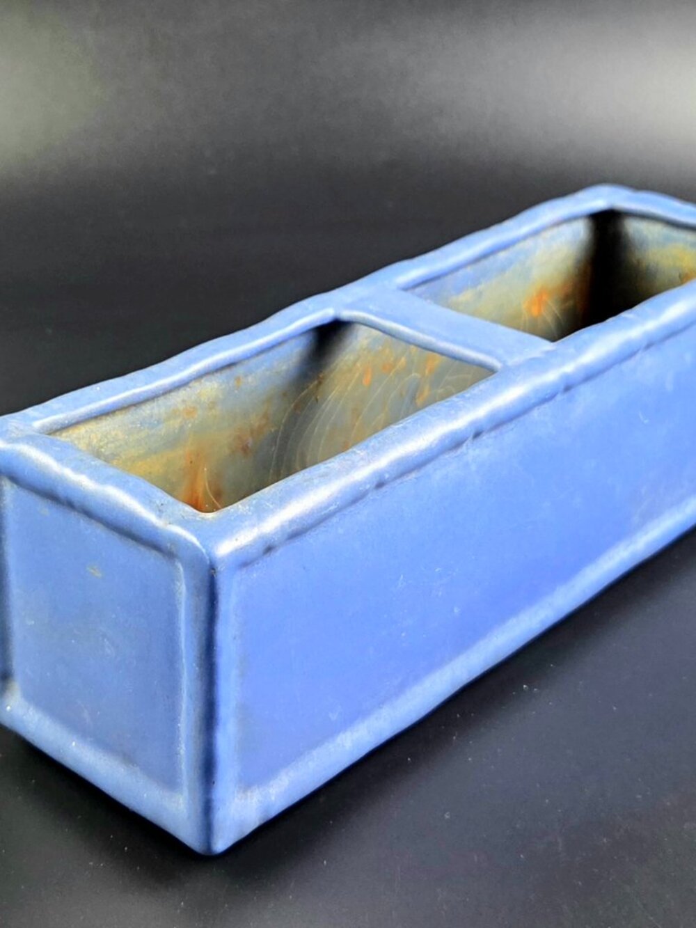 Vintage Blue Ceramic - Footed Partitioned Planter - Decorative Planter